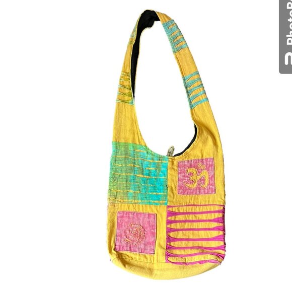 Boho Hippie Crossbody Sling 100% Cotton Lined Tote Bag, Made in Nepal - Picture 2 of 8